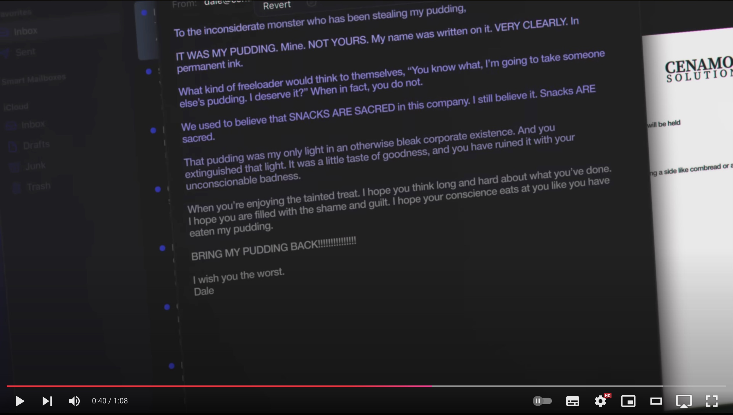 Still form the video showing Apple Mail with an email draft.